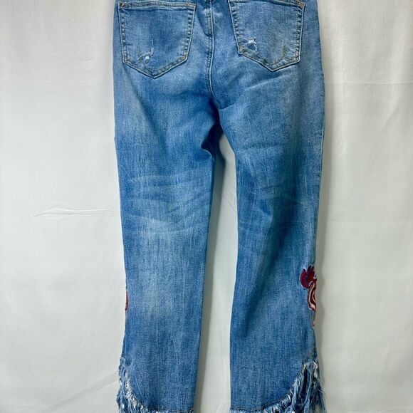 Inc Floral Embroidered skinny leg crop denim jeans with fringe bottom Size 10 - Picture 8 of 14